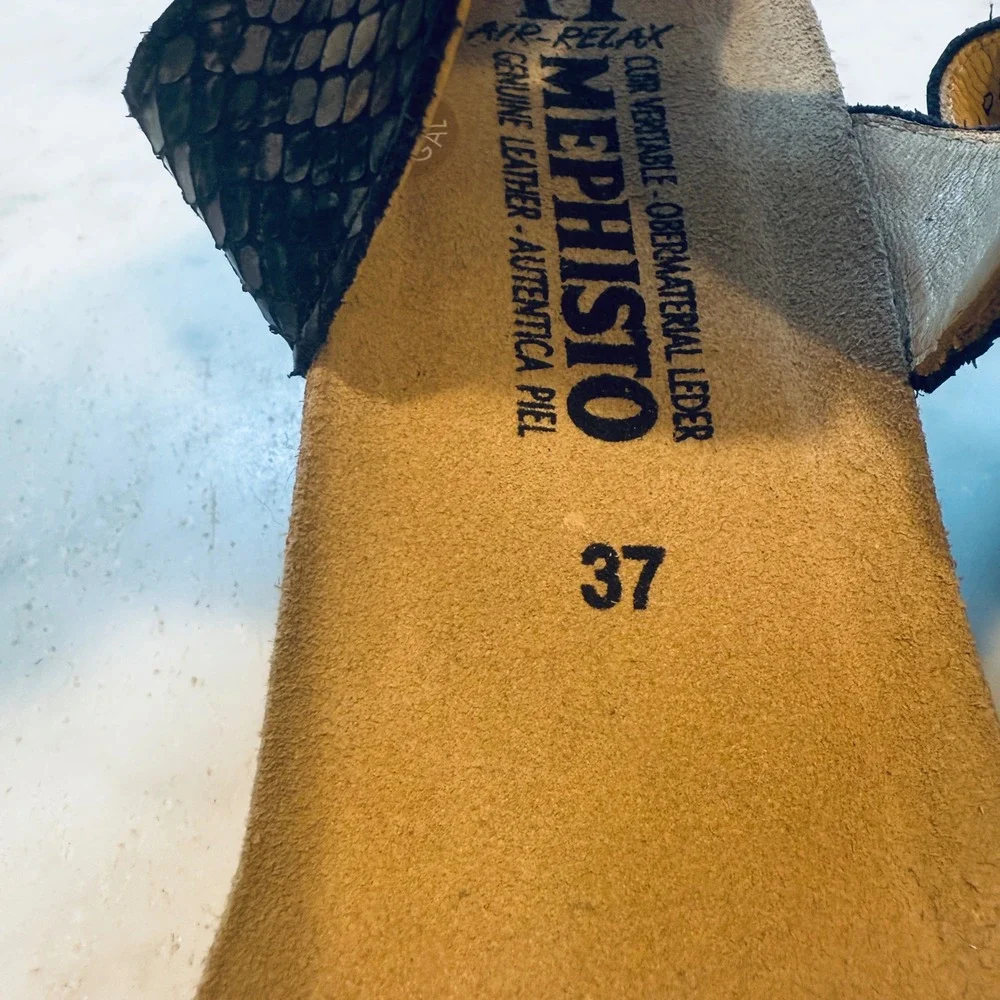 Mephisto Nadia Wedge Sandals‎ Snakeskin Leather Comfort Slides Size 37 - Picture 3 of 7